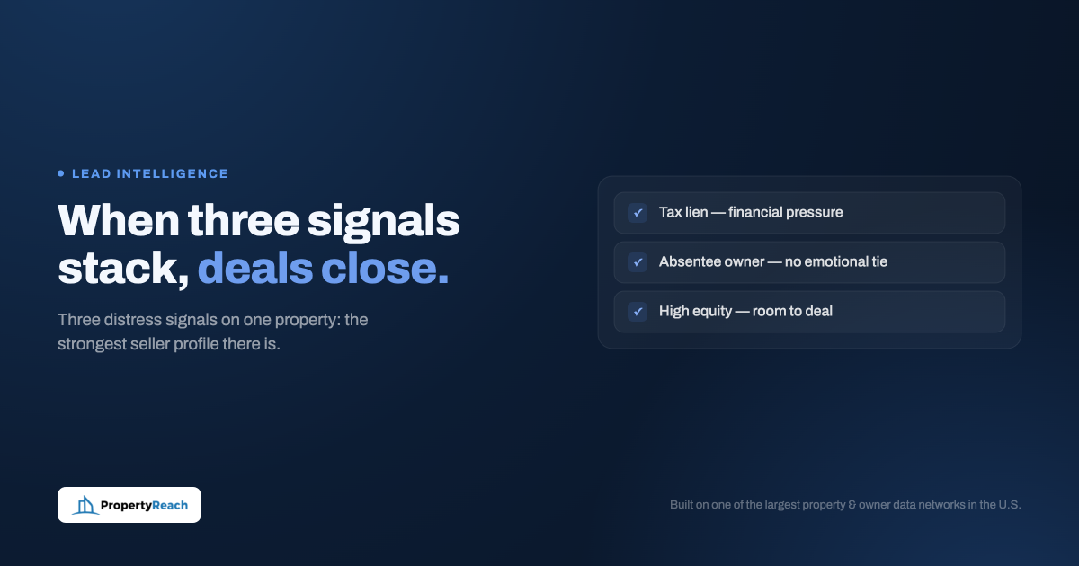 Tax Lien + Absentee Owner + High Equity: Why This Signal Combination Closes Deals